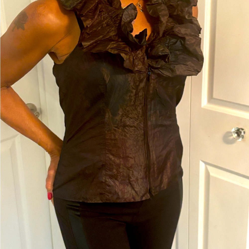 Anne Fontaine ruffled halter top withh zipper front.